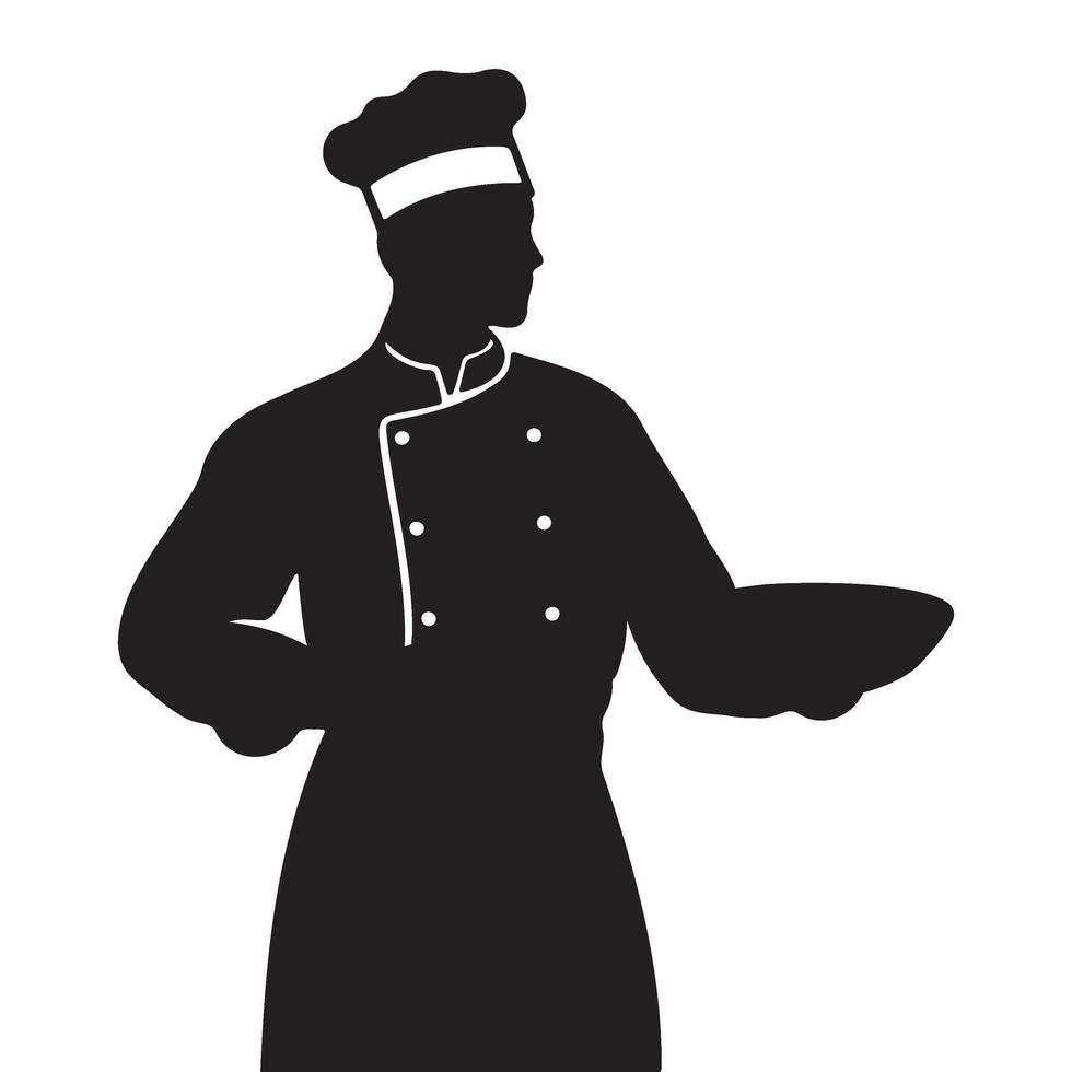 Chef with a bowl in hand silhouette illustration vector