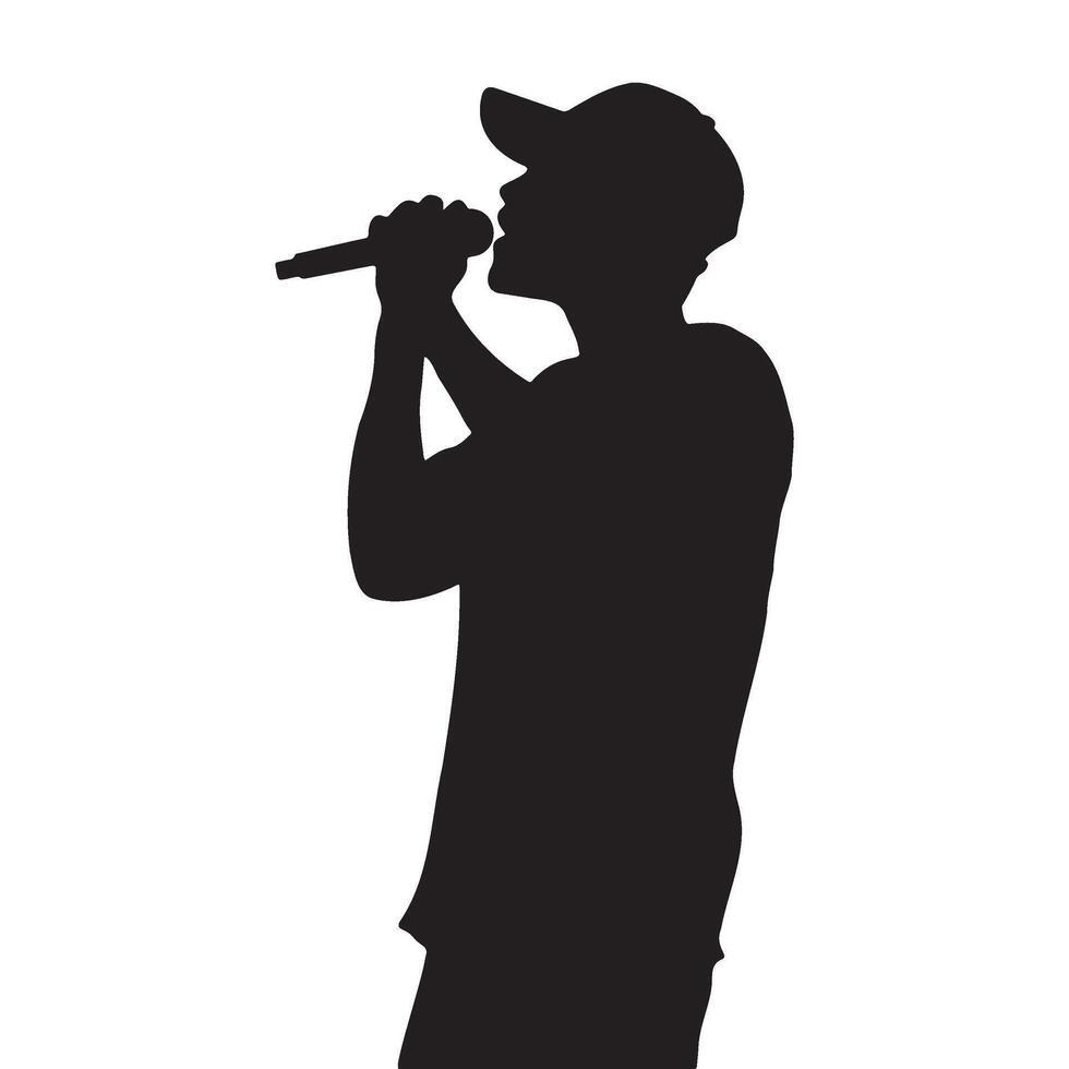 Boy singing in a microphone silhouette illustration vector