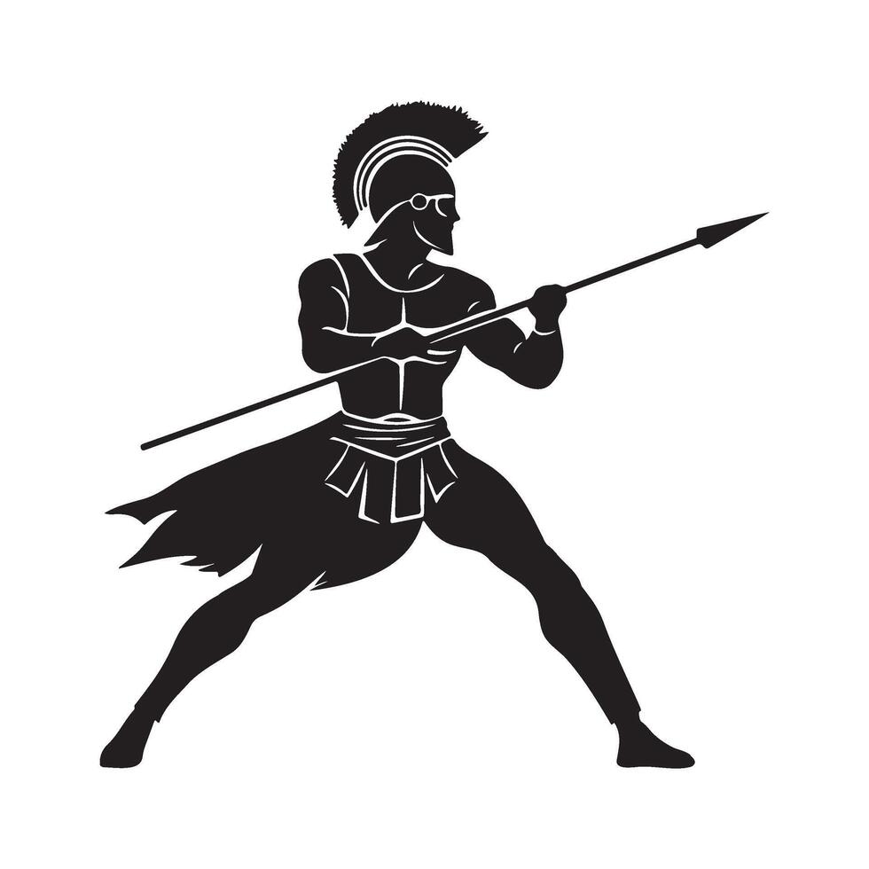 Ancient greek trojan hoplite warrior silhouette illustration vector