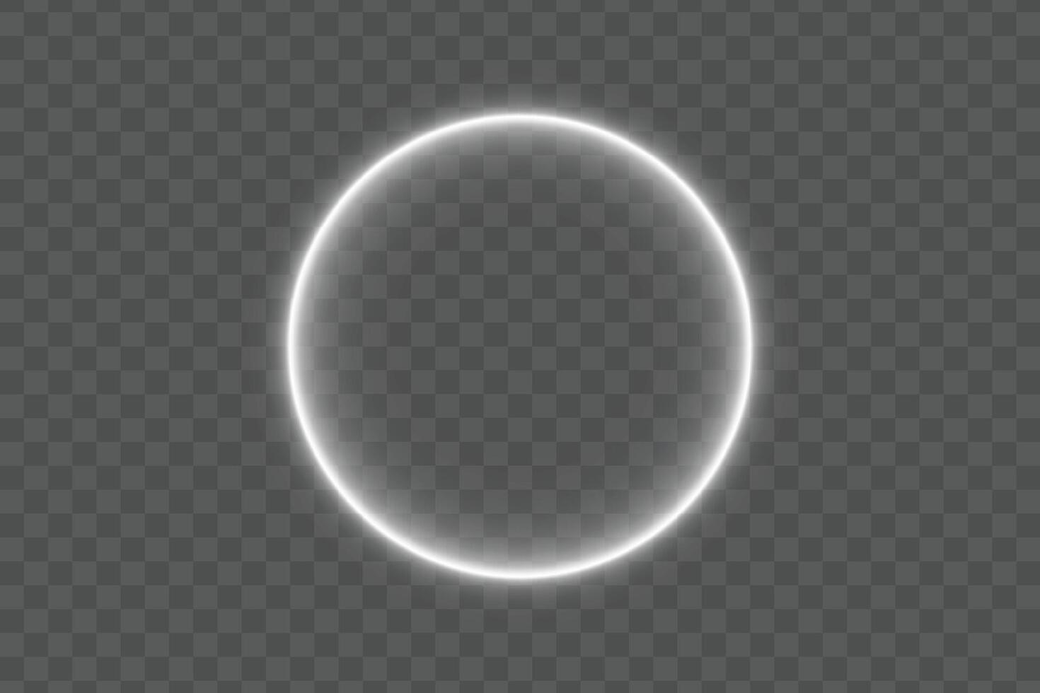 Bright white neon glow circular ring frame border with glowing light effect on isolated background for abstract digital design vector