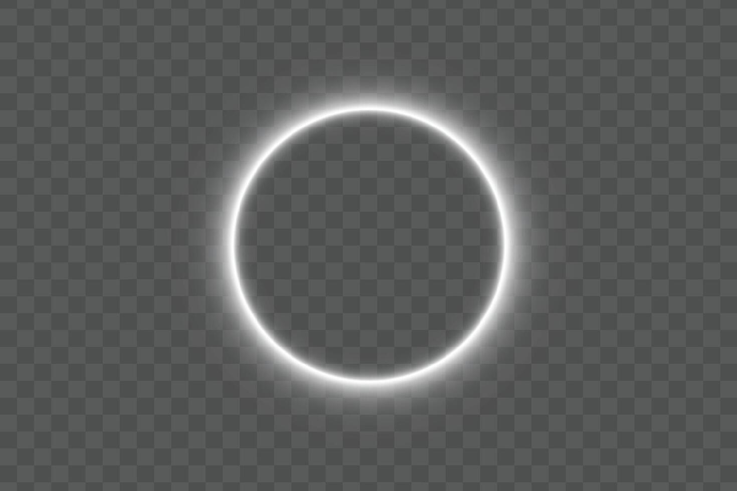 Bright white neon glow circular ring frame border with glowing light effect on isolated background for abstract futuristic digital design vector