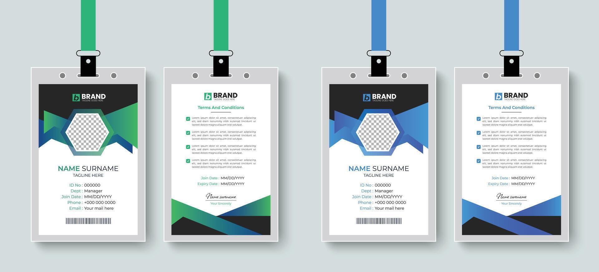 Multipurpose modern and simple office employee id card or identity card design layout template. Template design for business company office id card, staff card design. vector