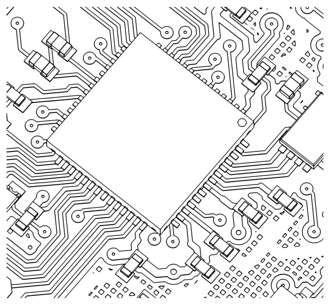 Circuit board with CPU on it close-up vector