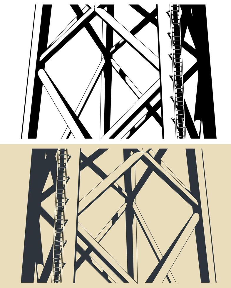 Huge offshore platform supports with service ladder close up vector