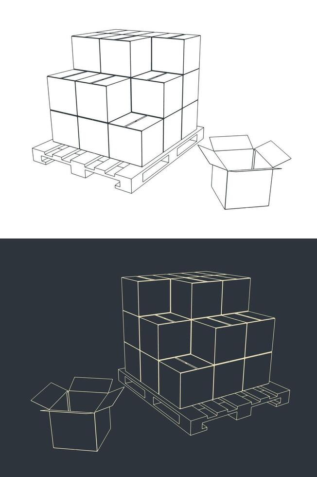 Cardboard boxes on a wooden pallet illustrations vector