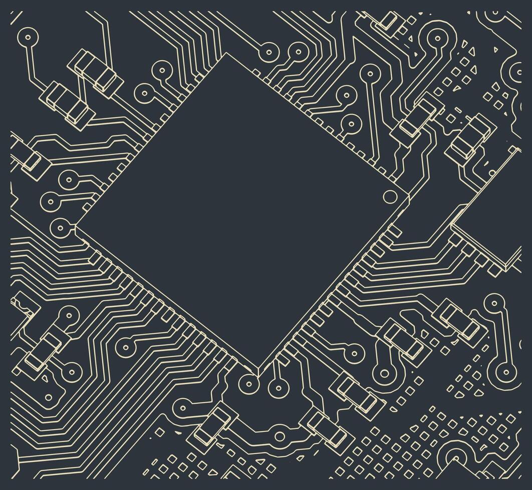 Circuit board with CPU on it close up vector