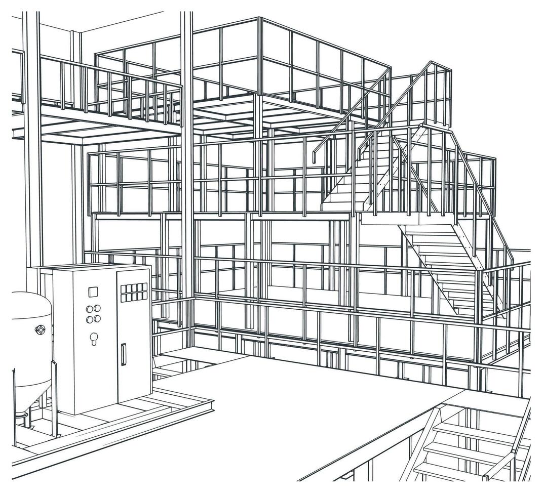 Industrial production. Stairs and equipments vector