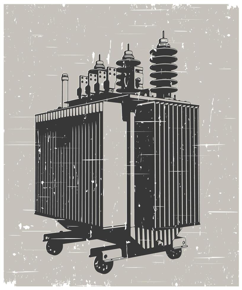 Power three-phase transformer retro poster vector