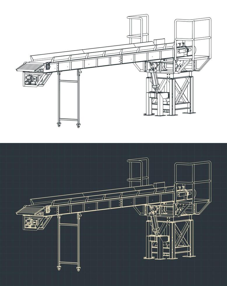 Loading conveyor with hydraulically adjustable angle isometric drawings vector