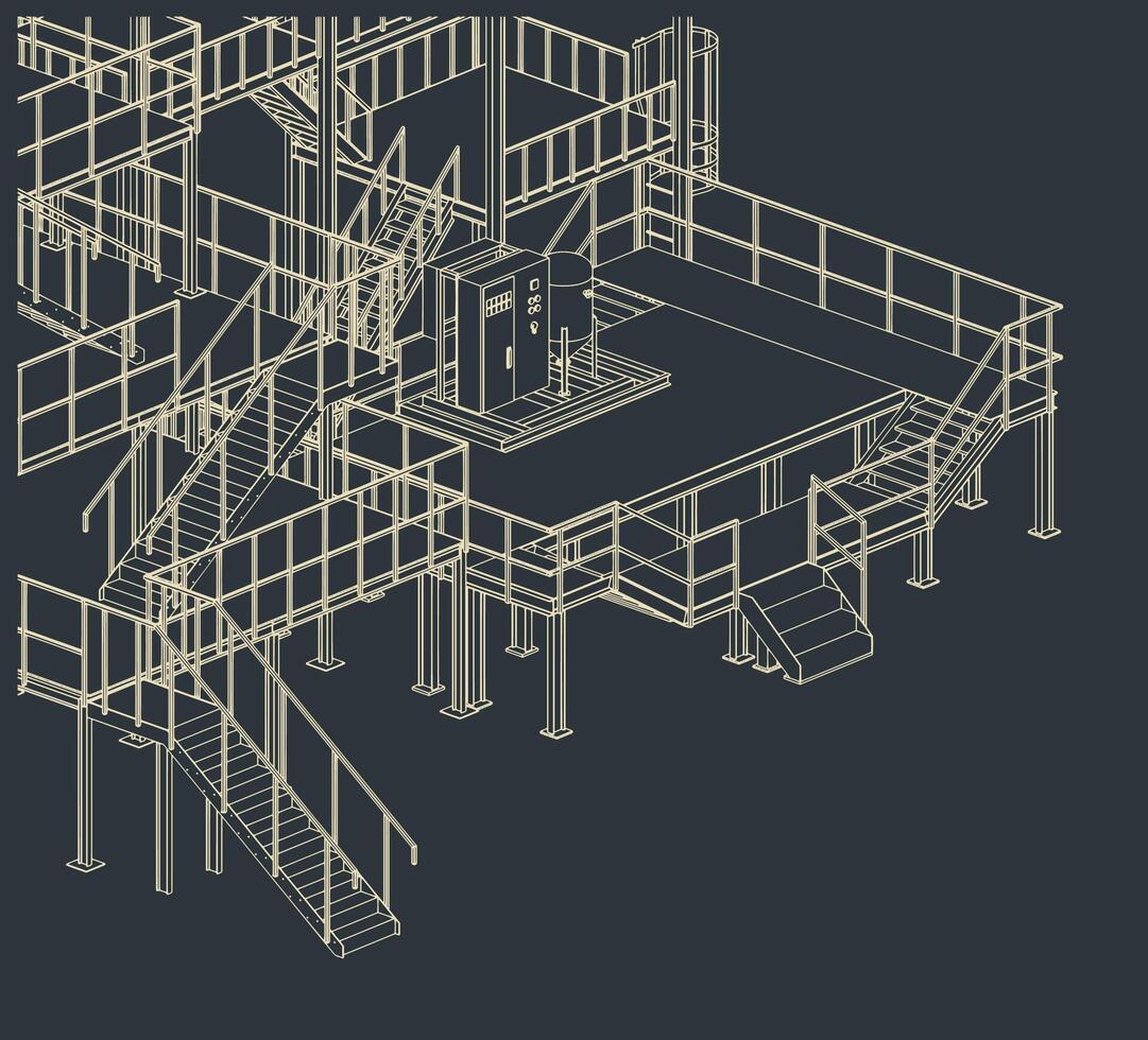 Industrial production. Stairs and equipments isometric illustration vector