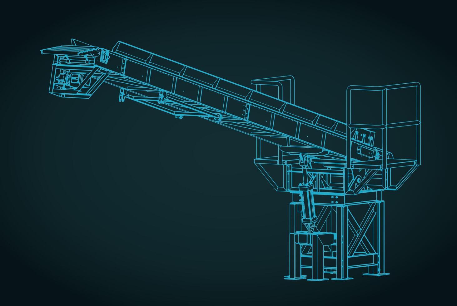 Loading conveyor with hydraulically adjustable angle isometric blueprint vector