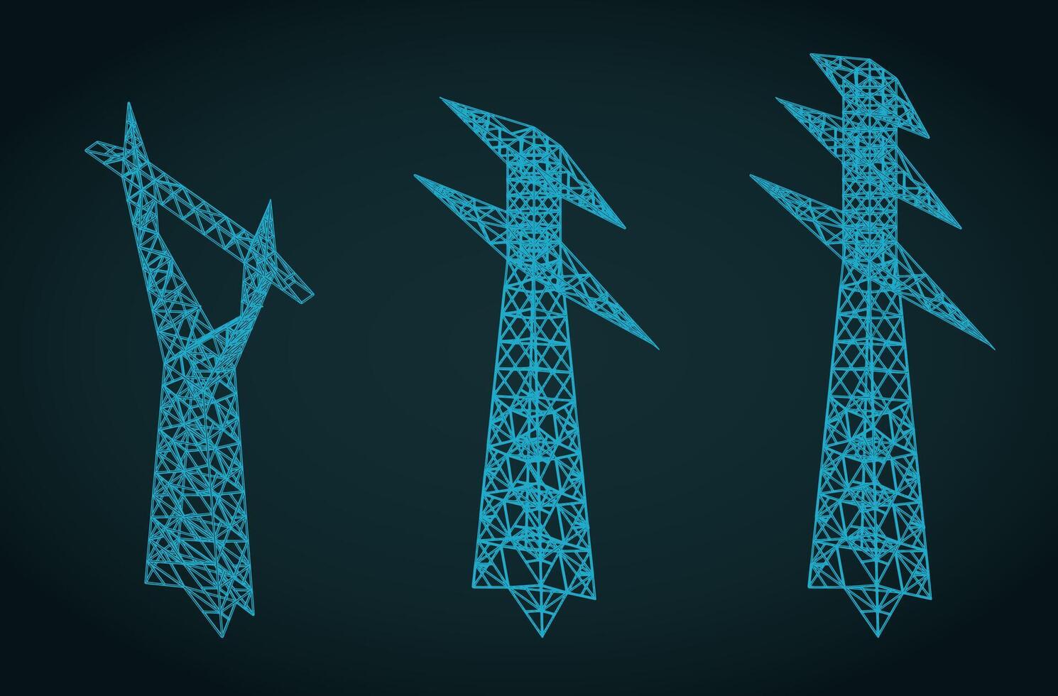 Power poles isometric blueprints mini set vector