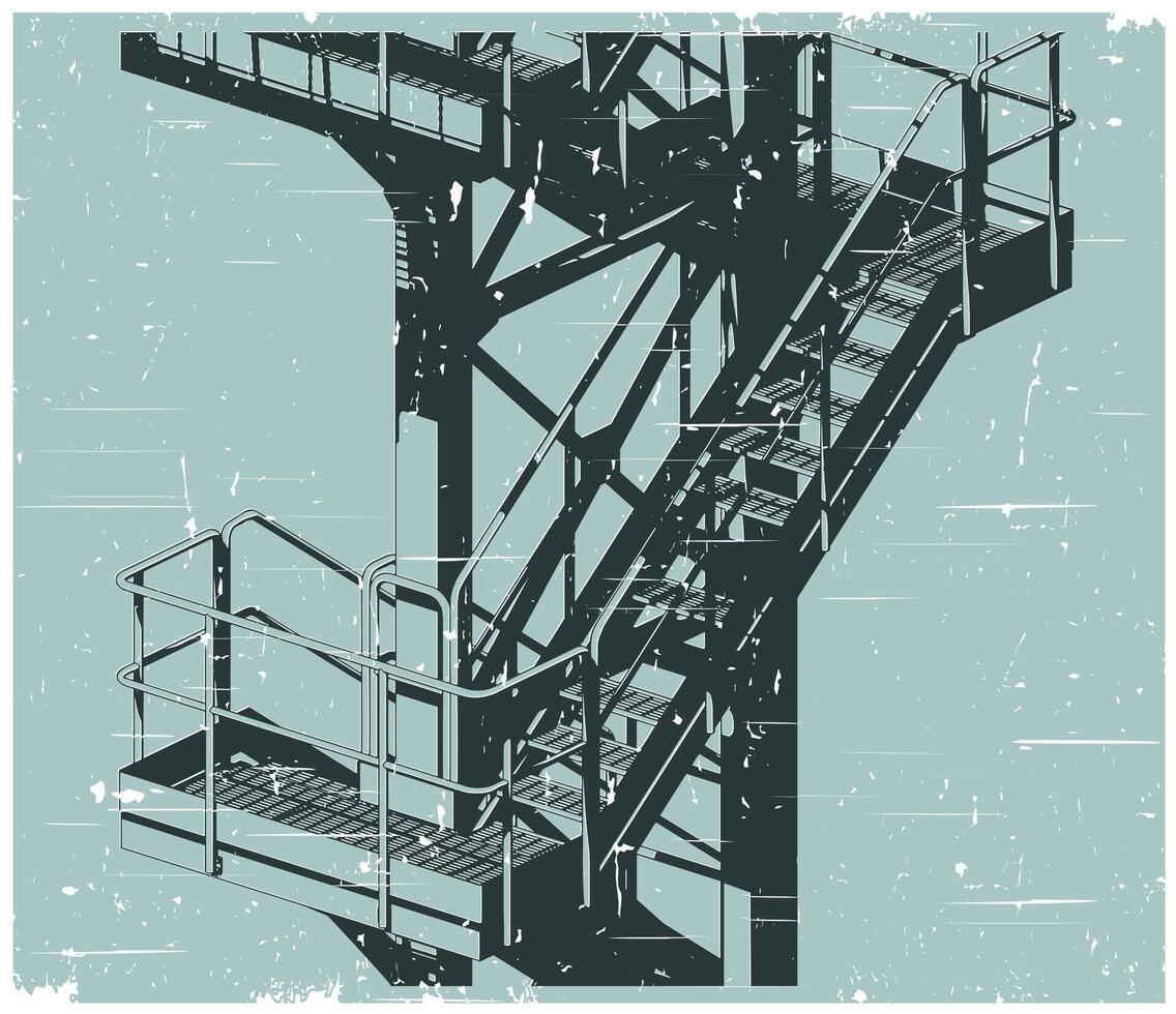 Industrial metal staircase retro poster illustration vector