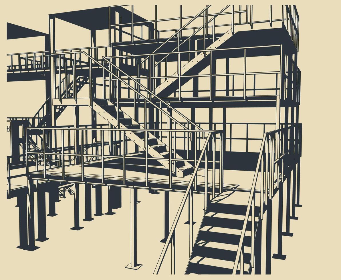 Industrial production metal stairs platforms and equipments illustration vector
