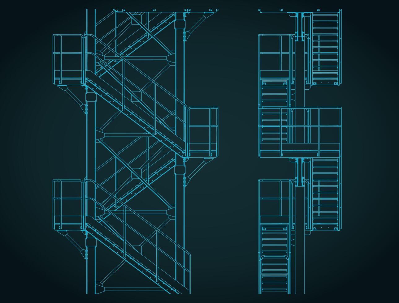 Industrial metal staircase blueprints vector