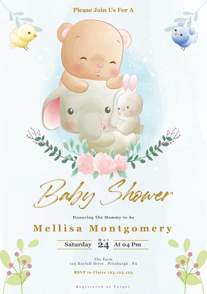 Cute baby shower invitation design vector