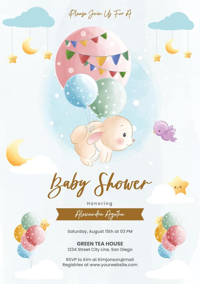 Baby shower invitation with cute bunny vector