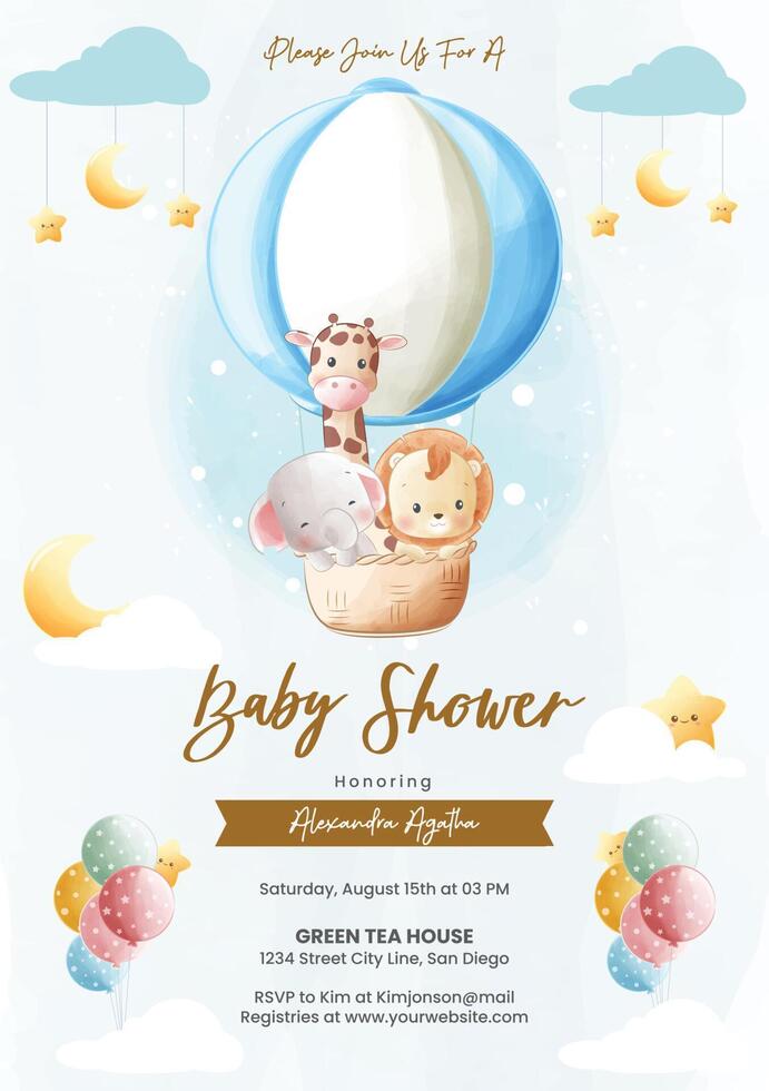 Cute baby shower invitation with animals vector