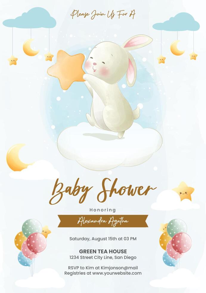 Cute bunny baby shower invitation design vector