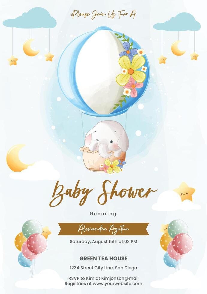 Cute baby shower invitation design with elephant vector