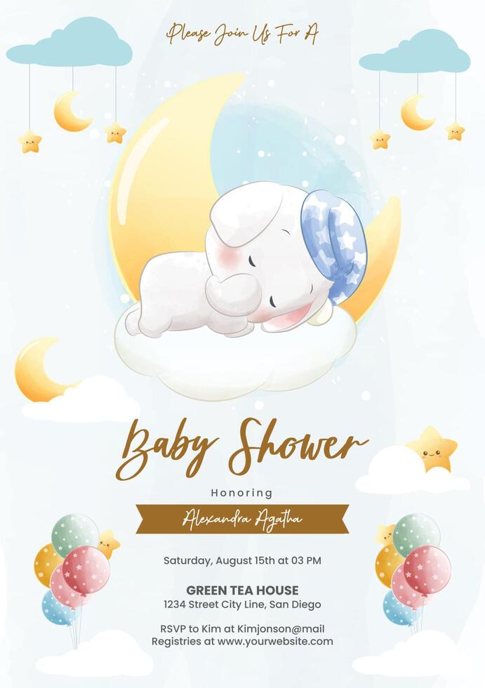 Baby shower invitation template with cute cartoon baby vector