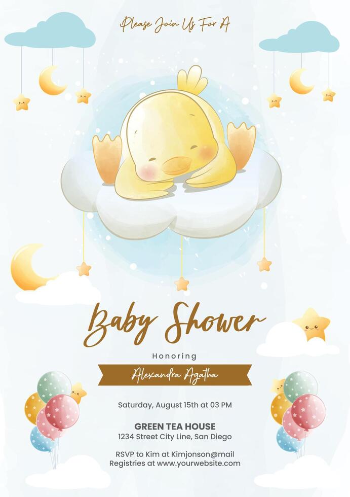 Baby shower invitation template with cute duck vector