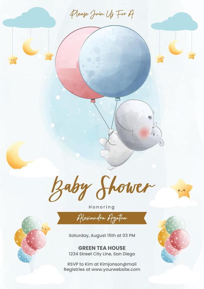 Baby shower invitation with cute character vector