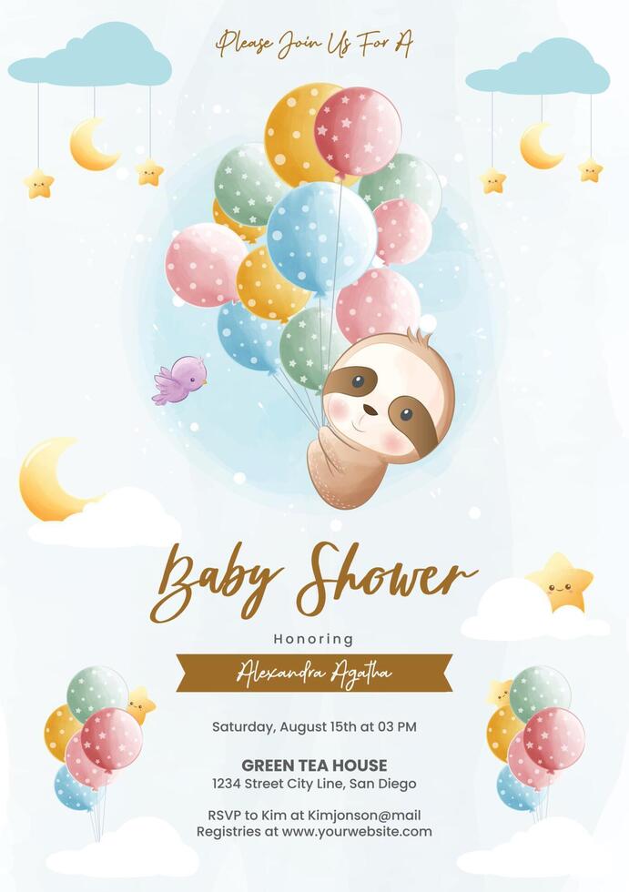 Baby shower flyer template with sloth vector