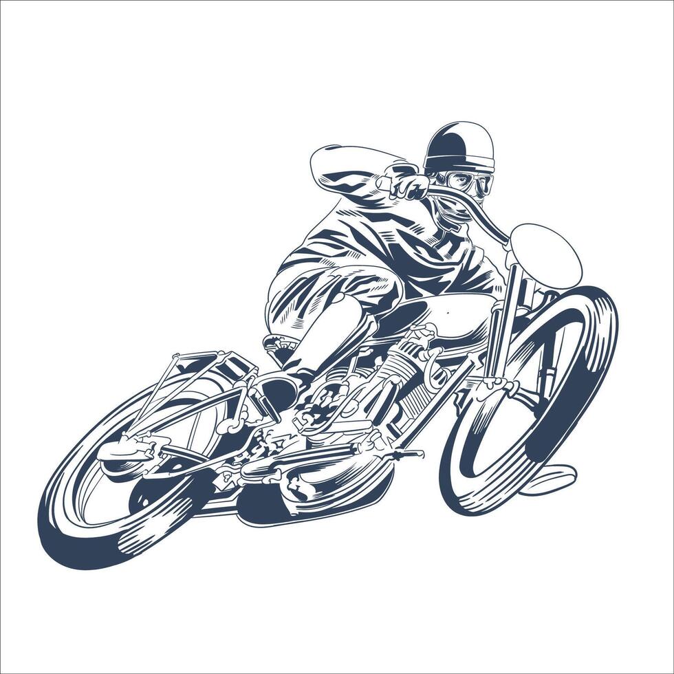 Vintage Motorcycle Racer in Sharp Turn Illustration vector