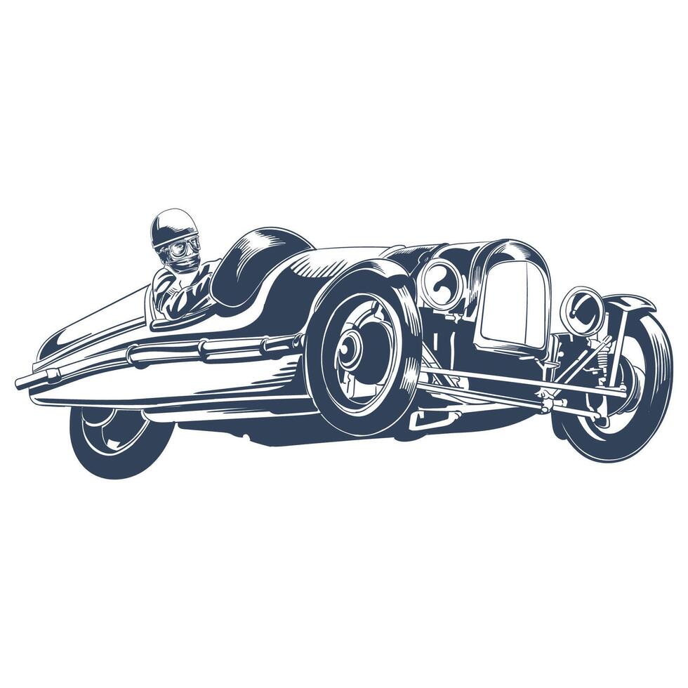 Retro Classic Race Car with Driver Illustration vector