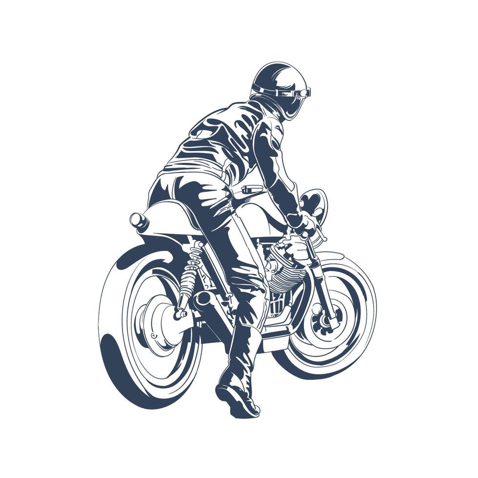 Retro biker riding vintage motorcycle illustration vector