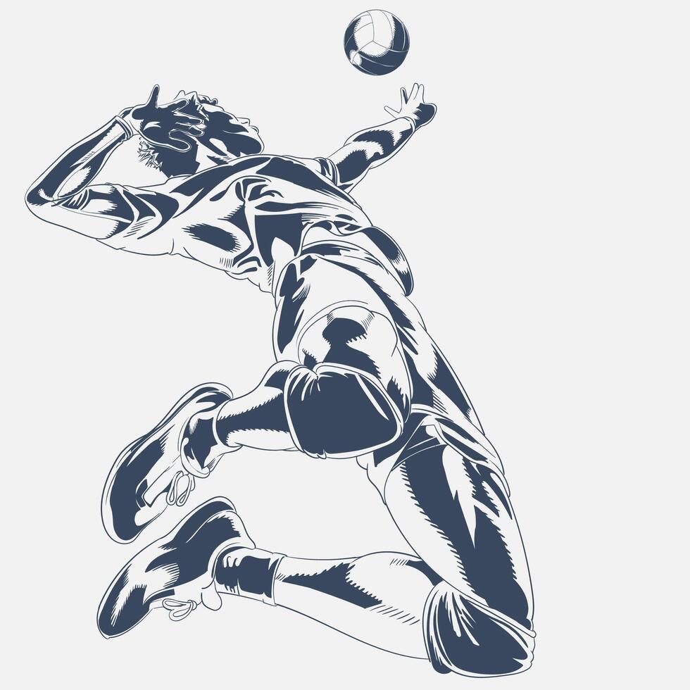 Hand drawn of a male volleyball player jumping to spike vector