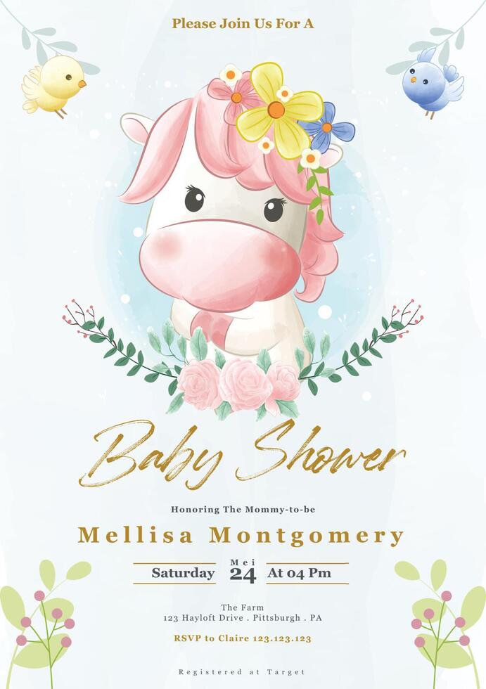Unicorn baby shower invitation design vector