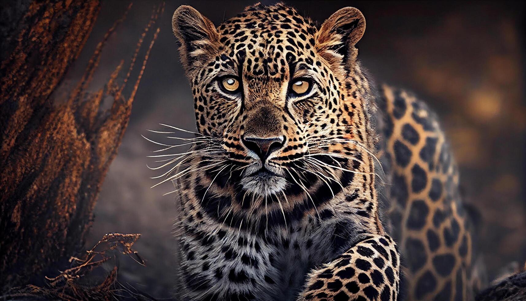 A leopard is walking through the woods photo