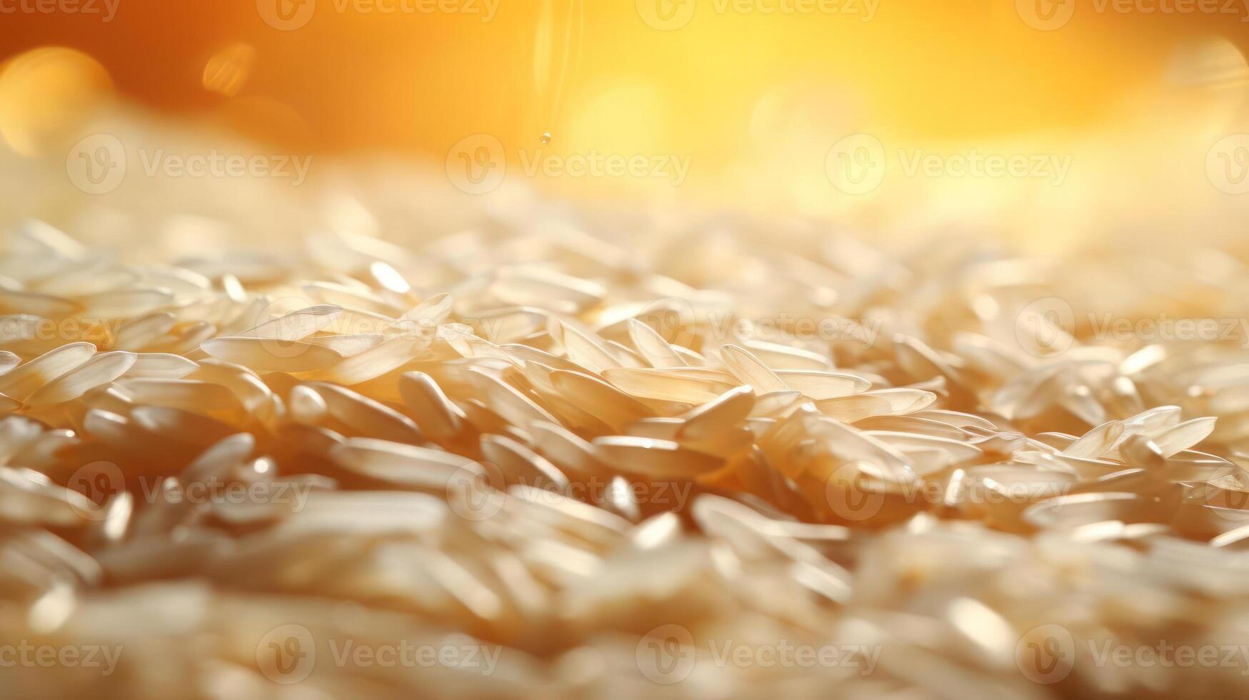 Close-up of glistening rice grains, golden and textured. photo