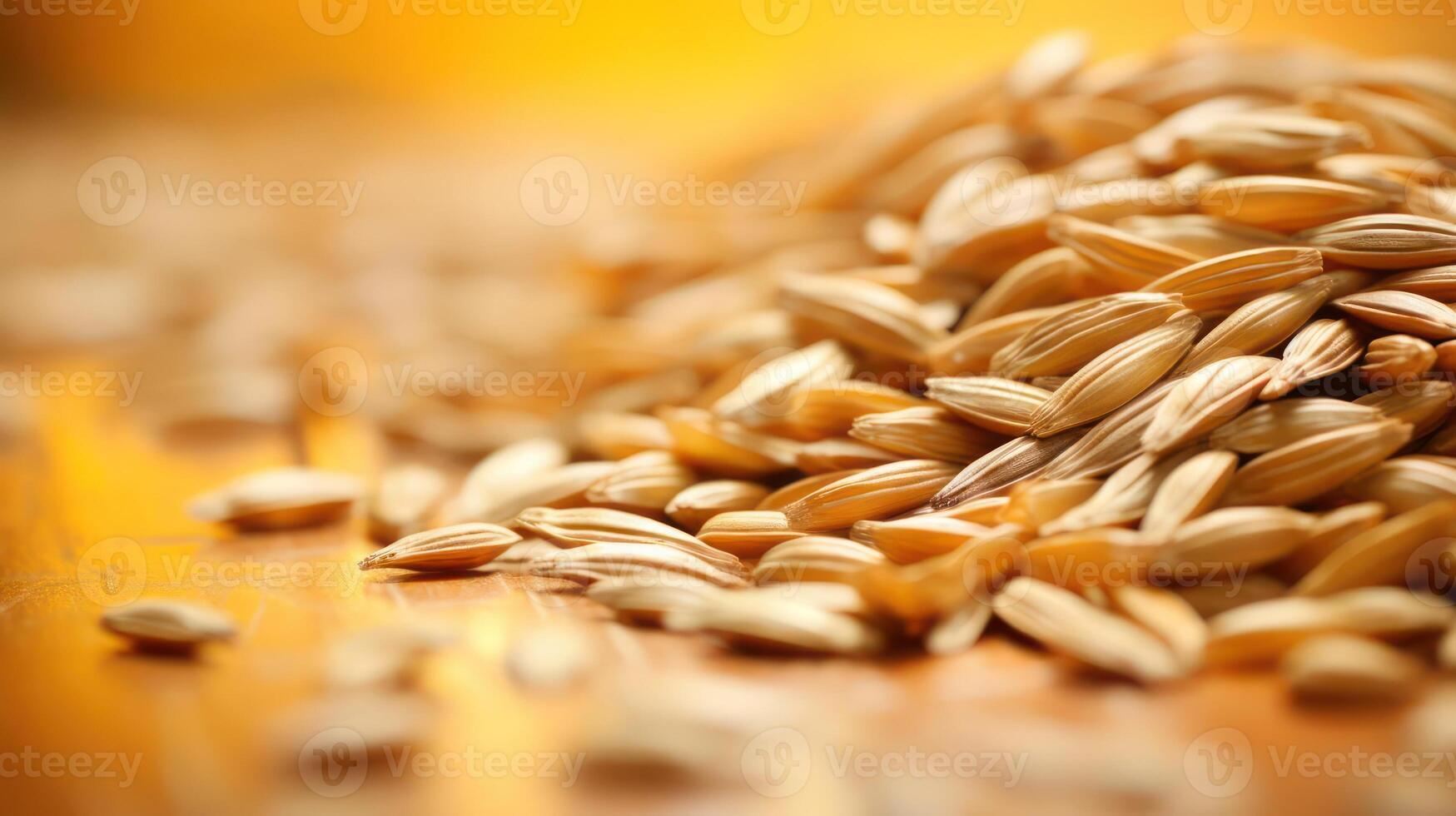 Close-up of barley grains, golden and textured. photo