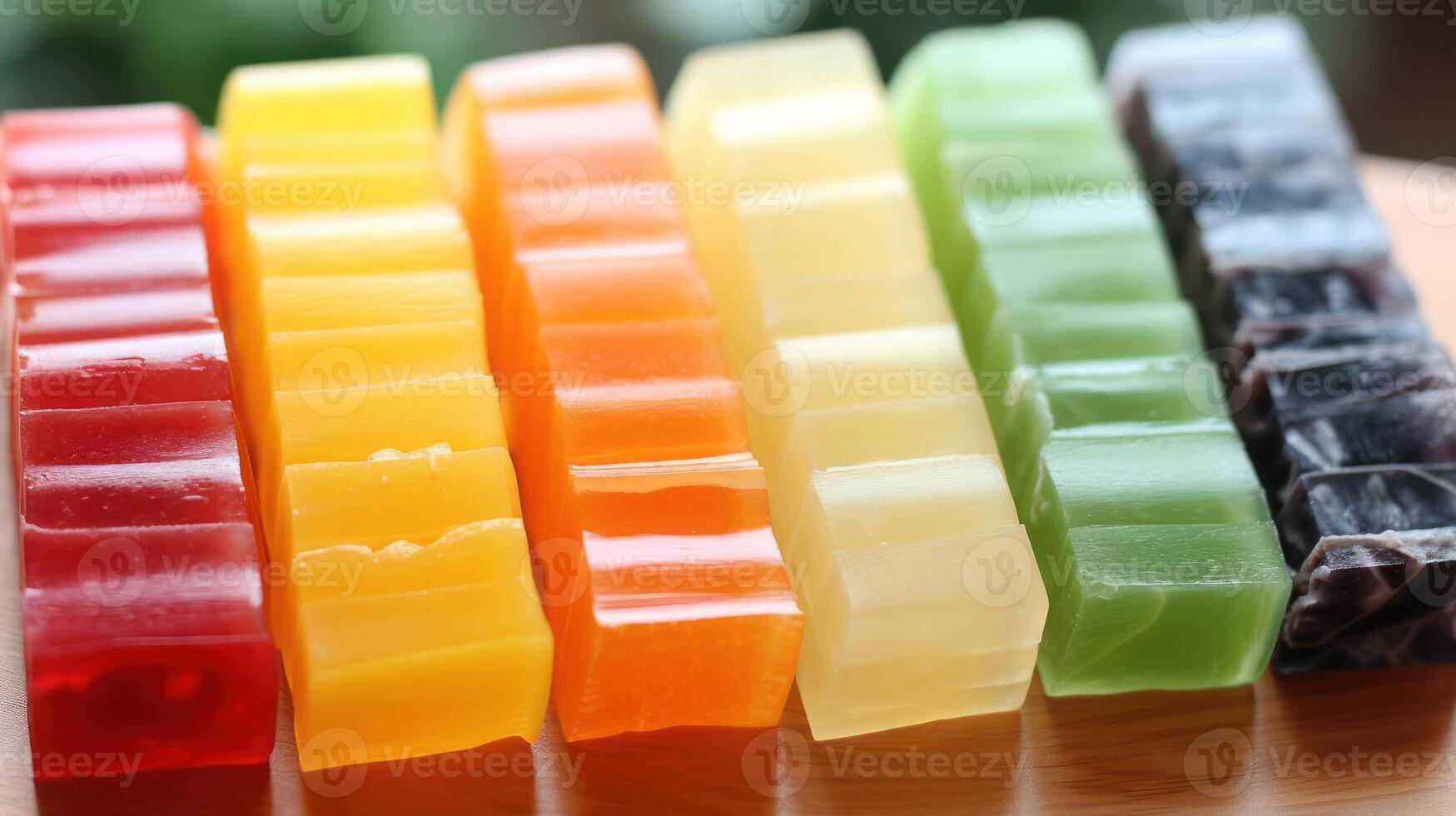 Colorful soap bars arranged in a rainbow pattern. photo
