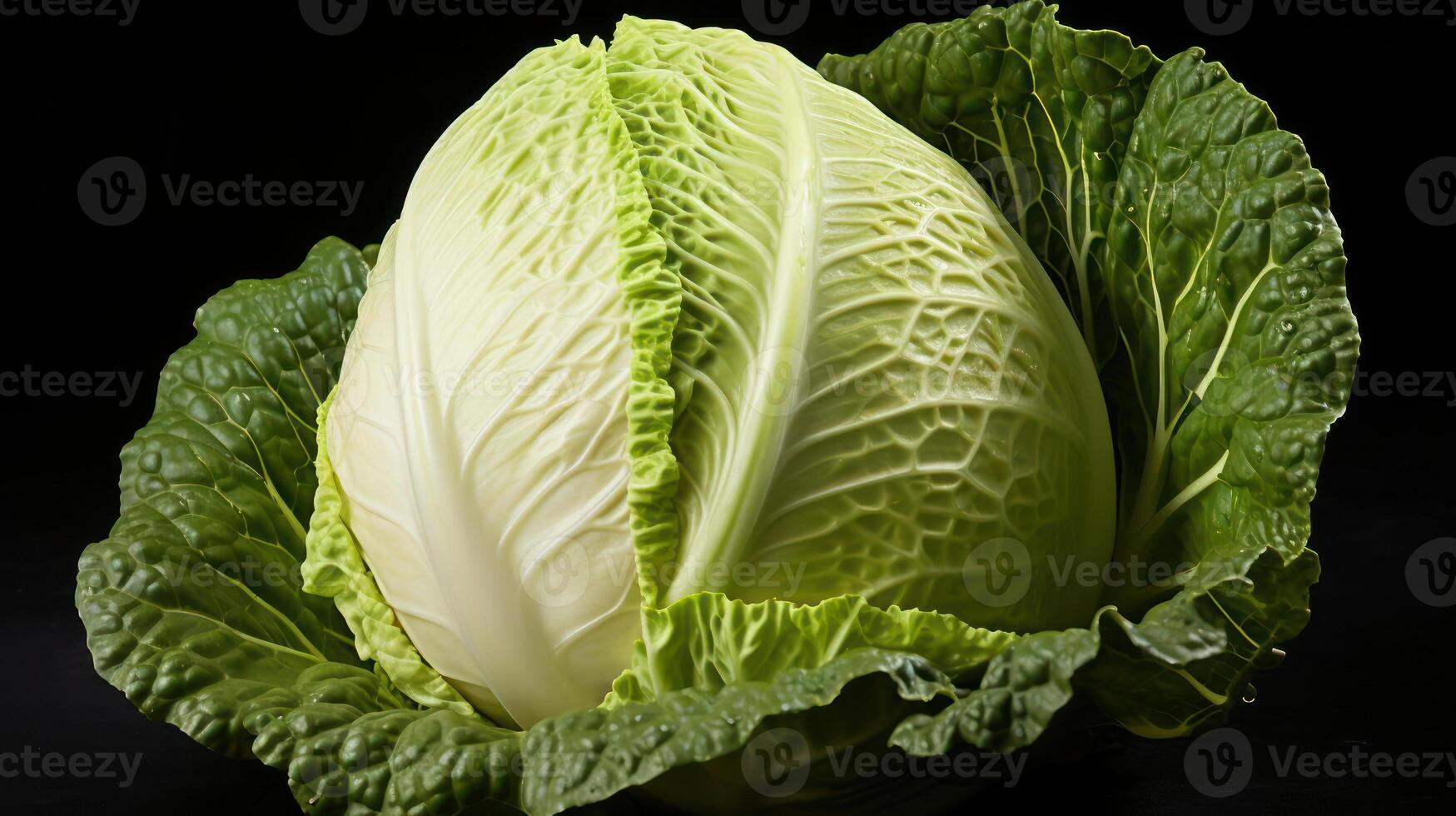 Close-up of a fresh, vibrant green and white cabbage. photo