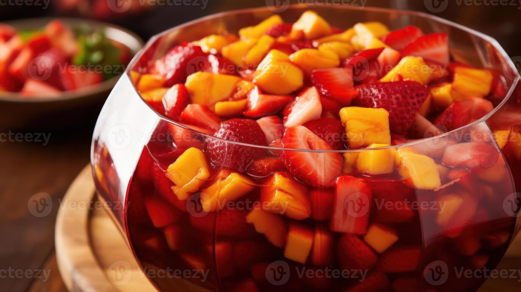 A bowl of strawberries and mangoes photo