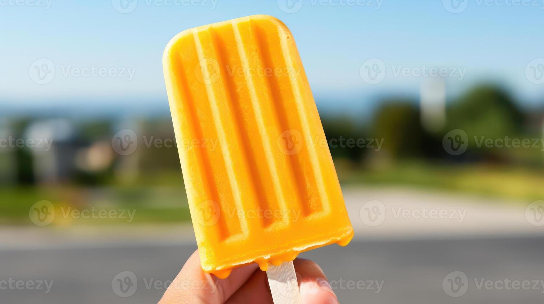 Refreshing orange popsicle on a warm summer day. photo