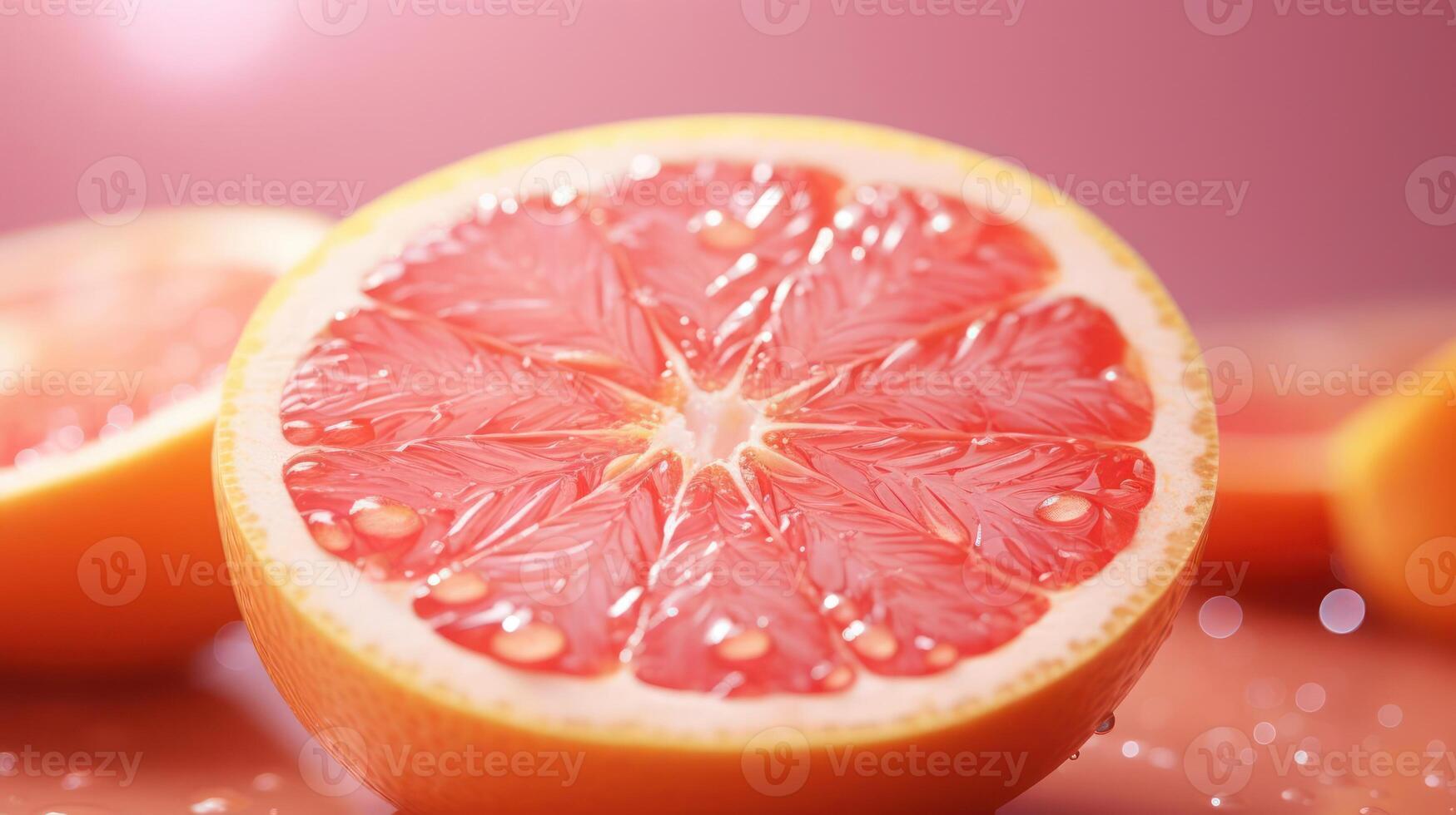 Close-up of a juicy grapefruit slice. photo