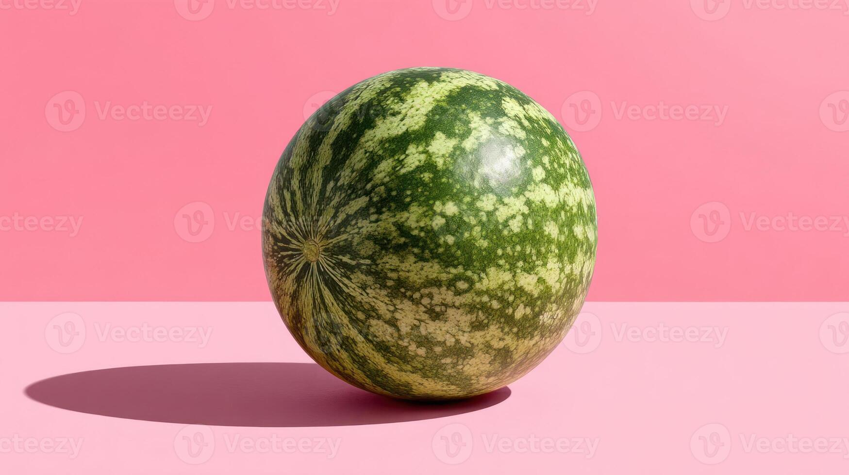 A vibrant watermelon against a pink background. photo