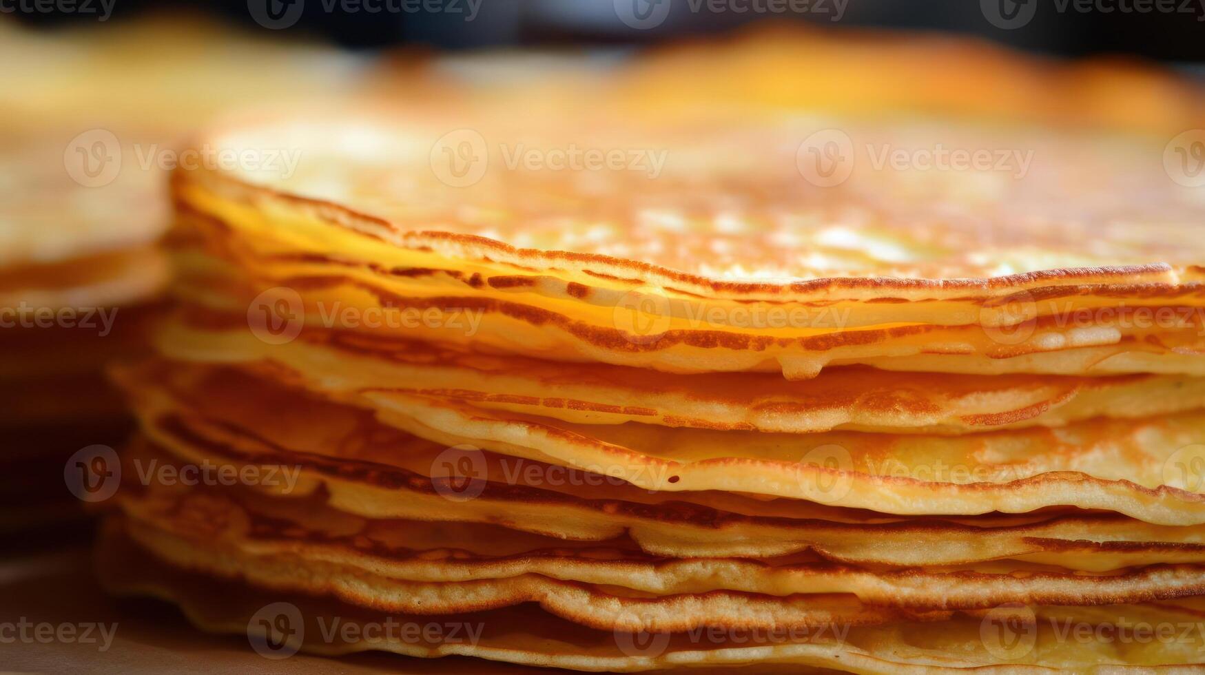 Stack of golden pancakes, ready to be enjoyed. photo