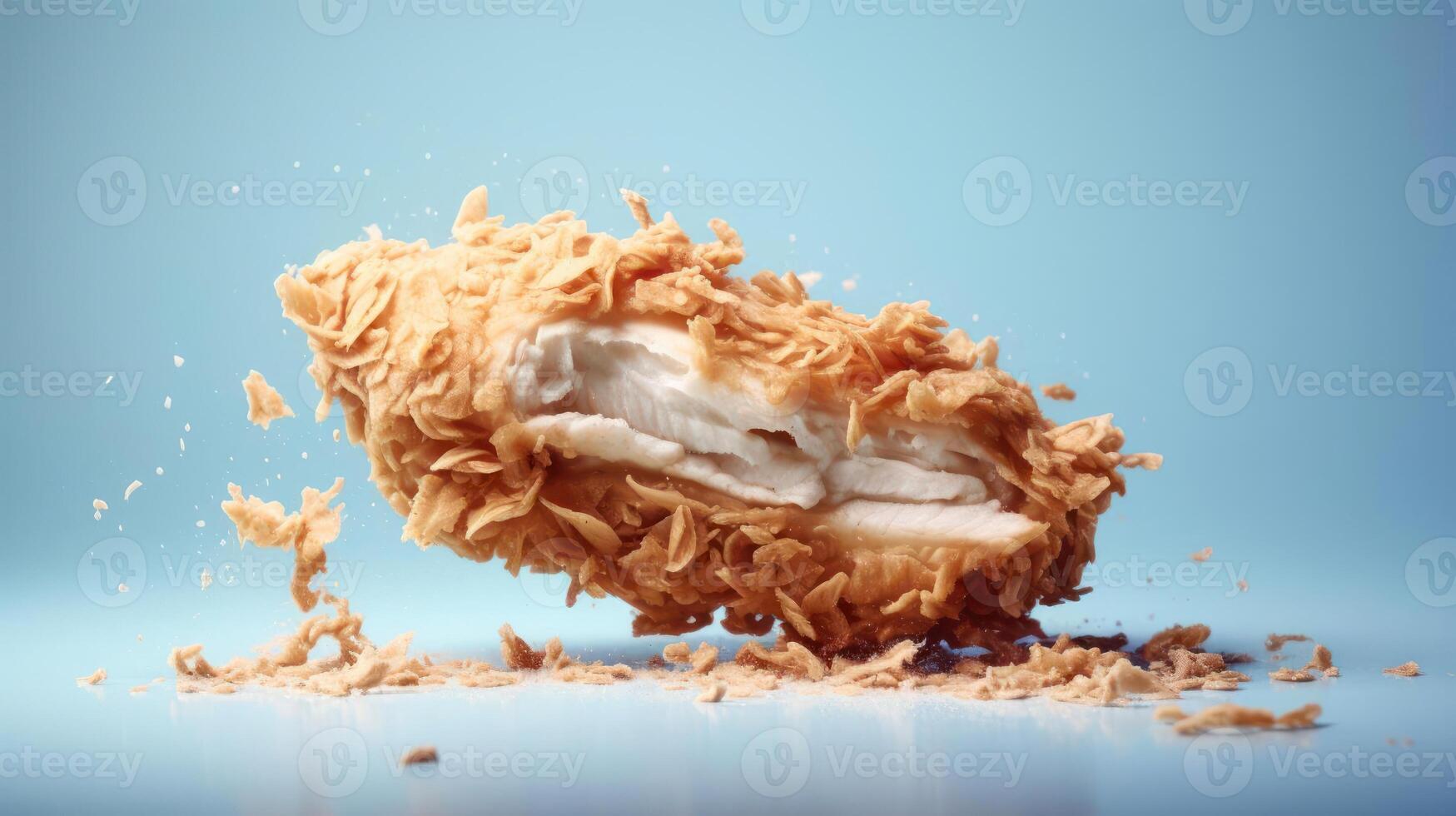 Crispy fried chicken with falling crumbs. photo