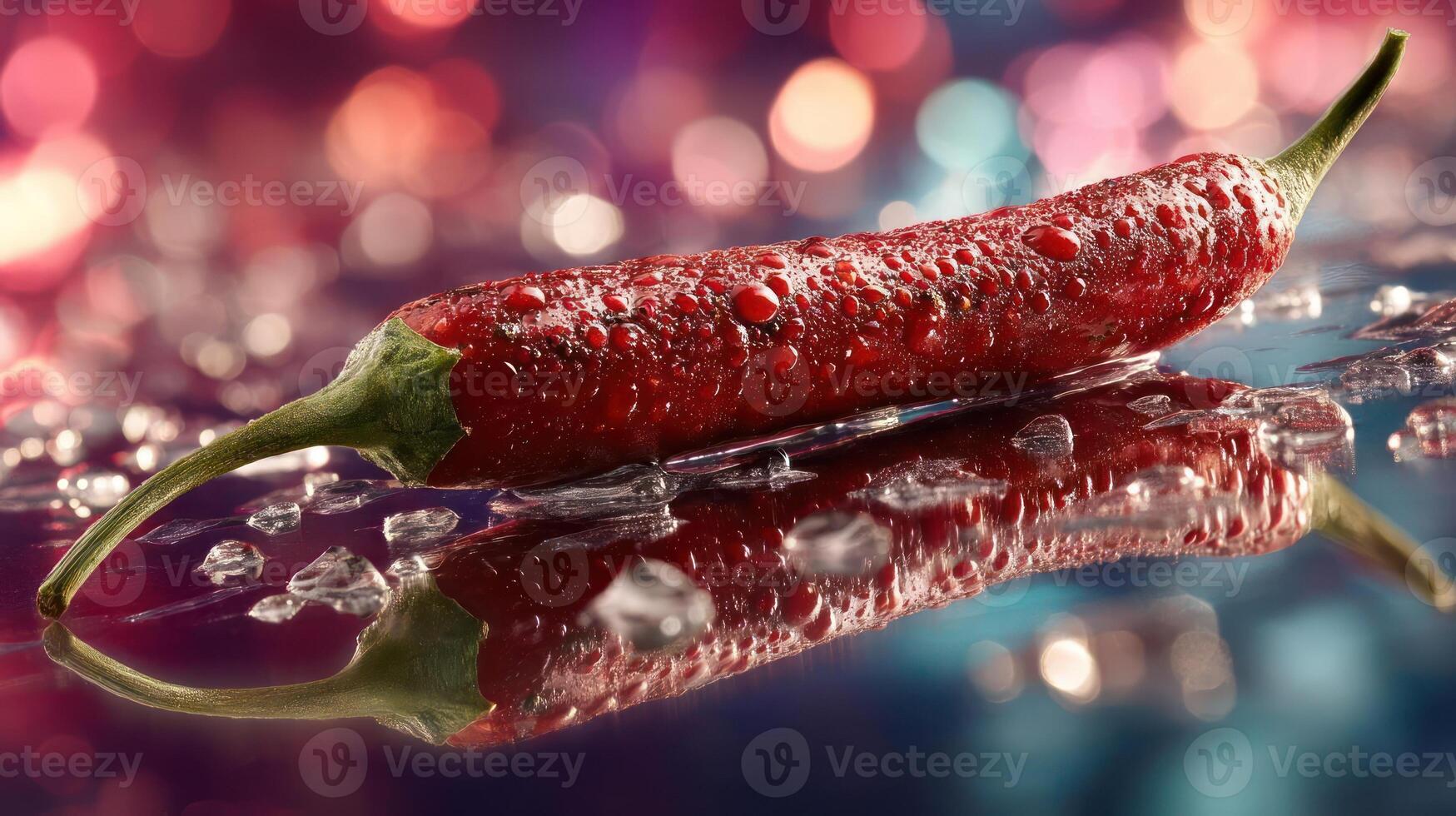 Red chili pepper with water droplets, vibrant and spicy. photo