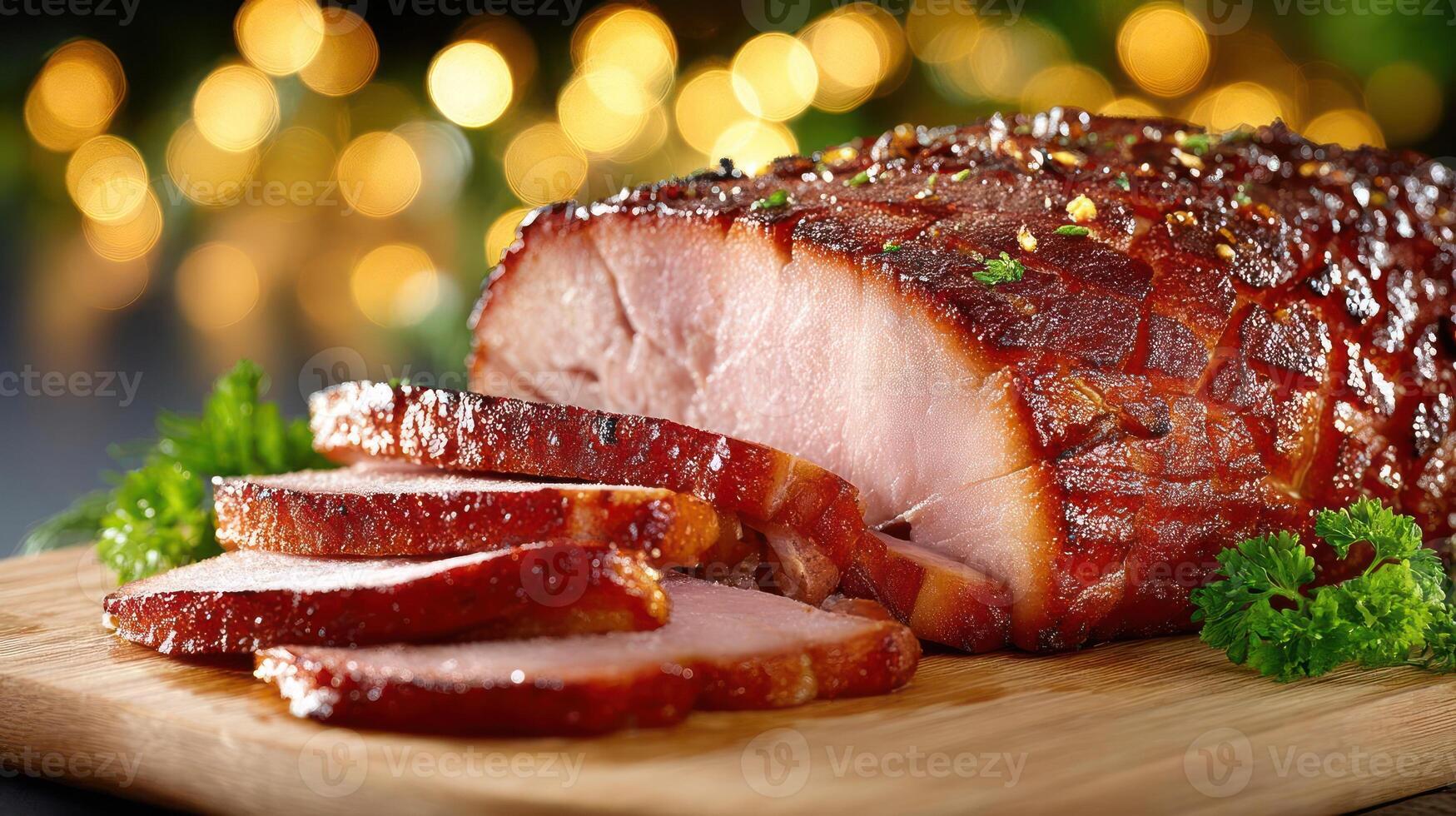Delicious glazed ham with parsley, perfect for a festive meal. photo