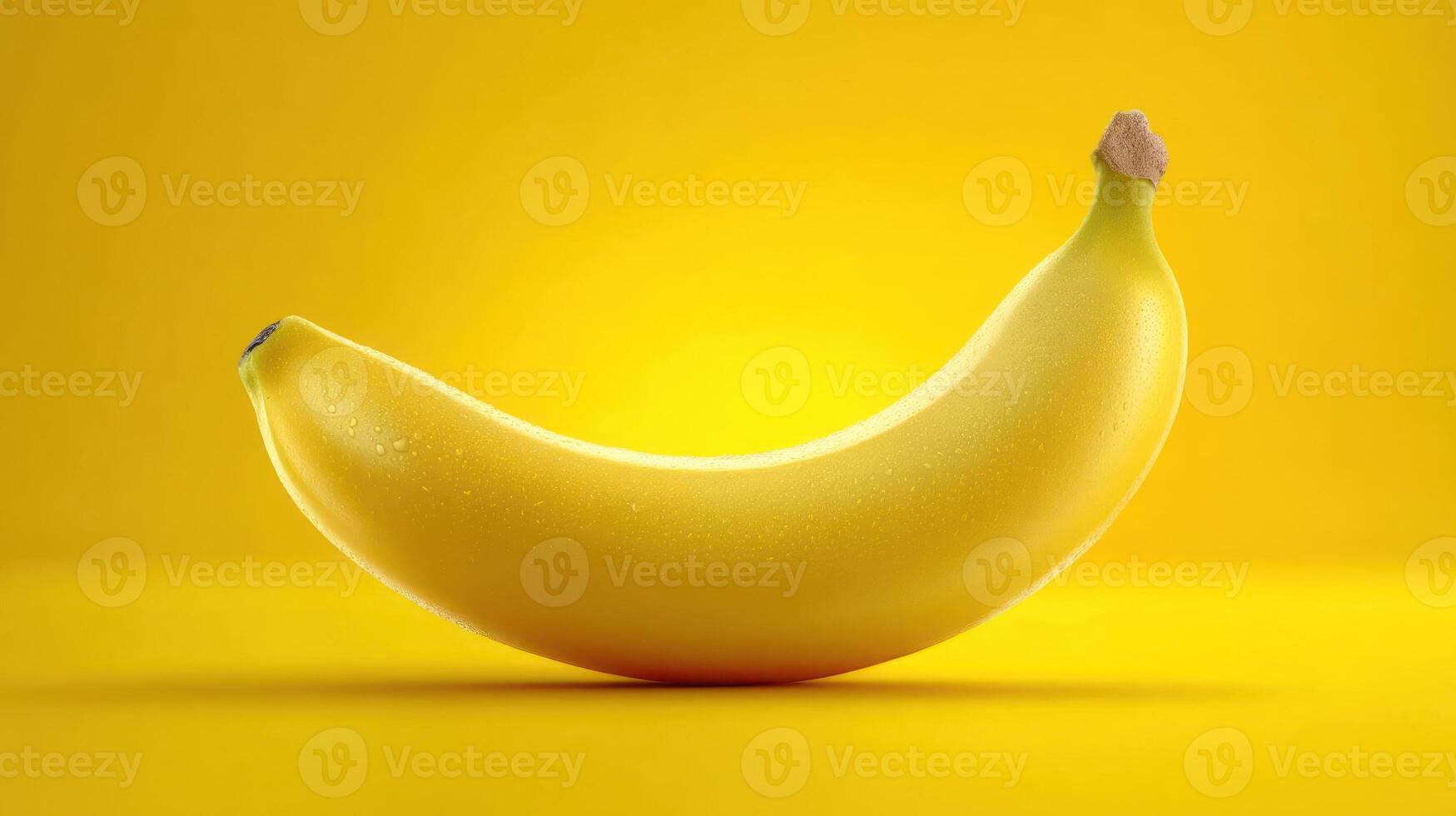 A single, ripe banana against a yellow background. photo