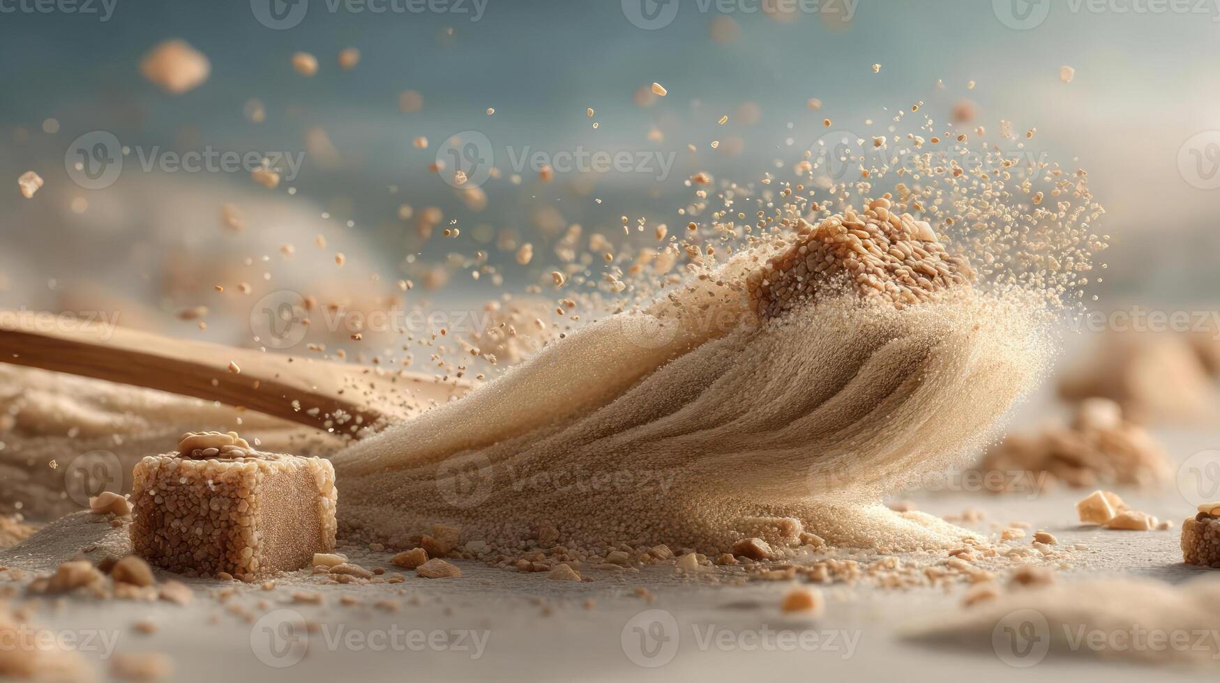 Powder explosion, food photography, texture, splash, crumbs photo