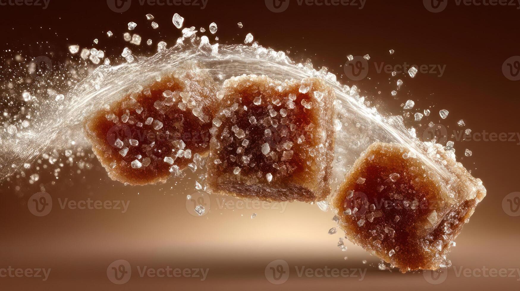 Caramel splash with sugar crystals, dynamic food photography. photo