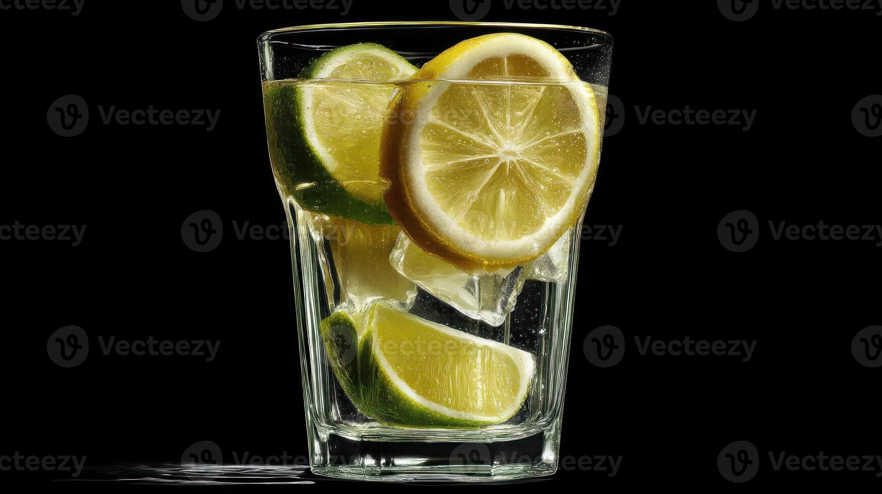Refreshing lime water with ice in a glass. photo